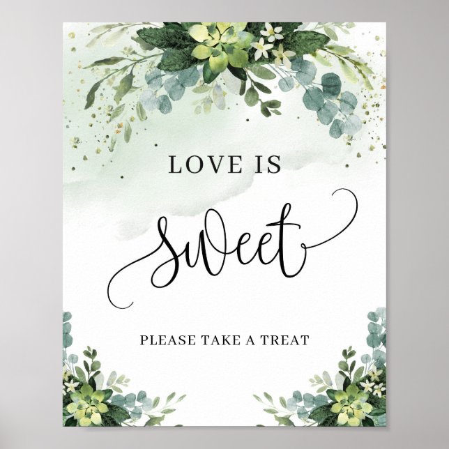 Affiche Boho succulent fleuri vert amour est signe doux (Devant)