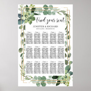 Affiche Boho succulent leaves floral gold geometric