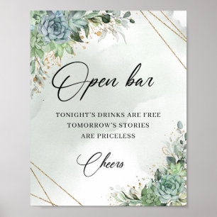 Affiche Boho succulents eucalyptus or bar à cocktail ouver
