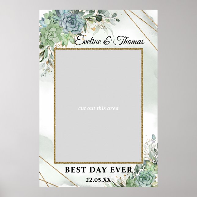 Affiche Boho Succulents eucalyptus or doré accessoire de p (Devant)