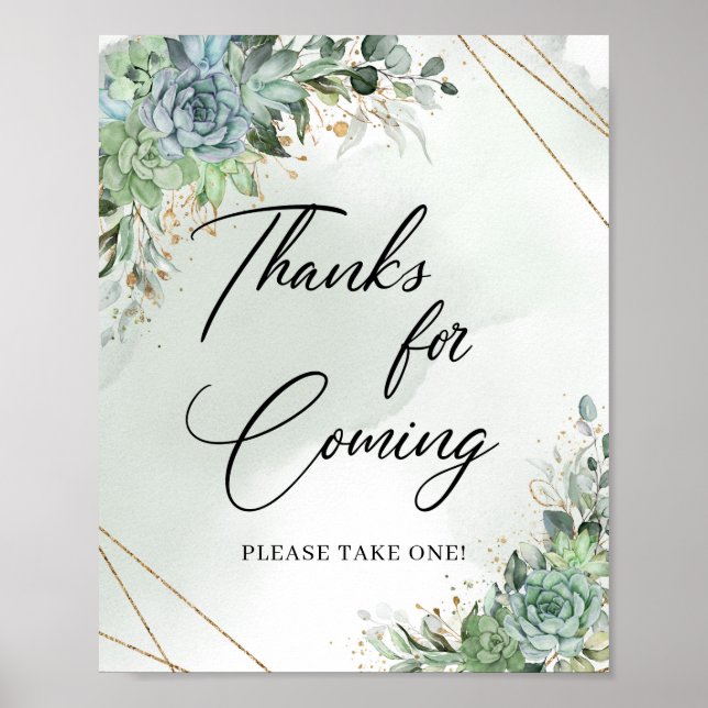 Affiche Boho succulents eucalyptus or Merci pour venir (Devant)
