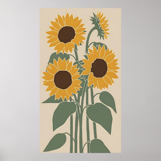 Affiche Boho Sunflower - Modern Desaturated Floral (Devant)