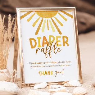 Affiche Boho Sunshine Jaune Baby shower Déchets Raffle