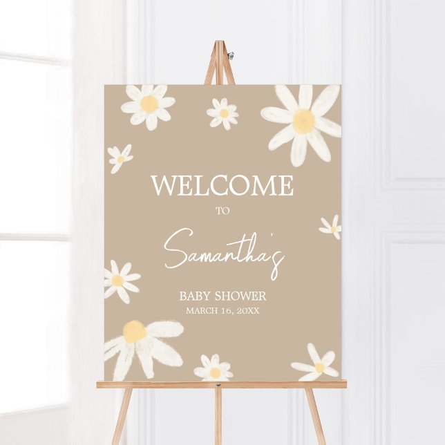 Affiche Boho Super Daisy Baby shower Bienvenue (Daisy Flower Boho Baby Shower Welcome Sign)