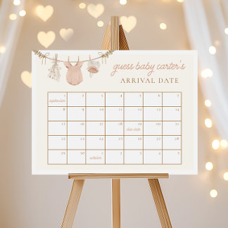 Affiche Boho suppose que le jeu de Baby shower Calendrier