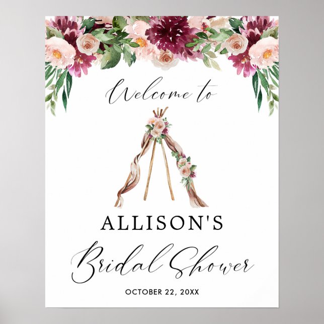 Affiche Boho teepee floral bridal shower welcome sign (Devant)