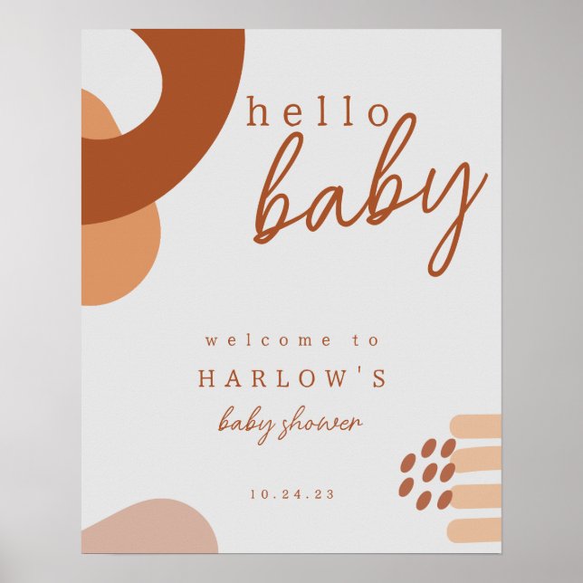 Affiche Boho Terracotta Abstrait Bonjour Baby shower Bienv (Devant)