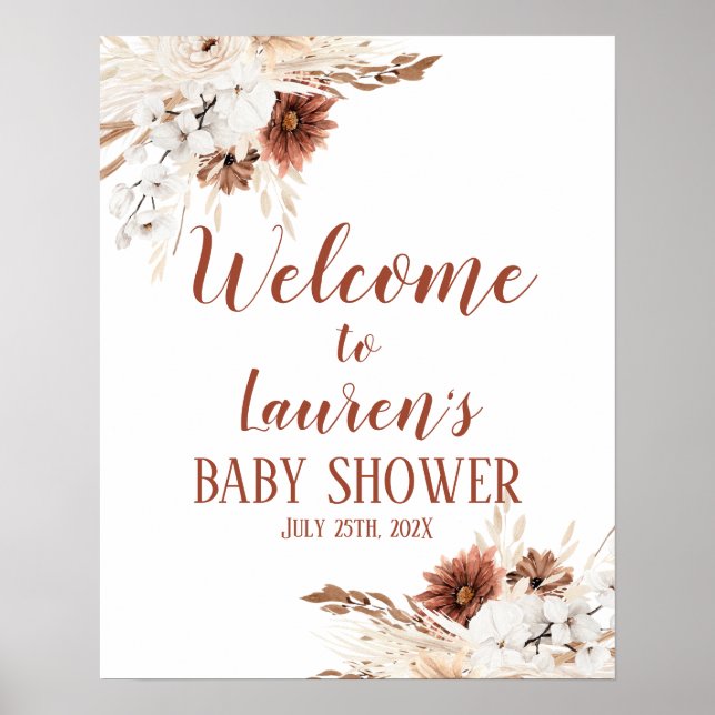Affiche Boho Terracotta Baby shower Fille Signal de bienve (Devant)