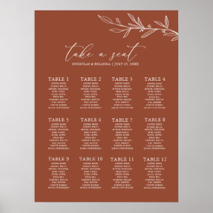Affiche Boho Terracotta Burnt Orange Mariage Carte de sièg