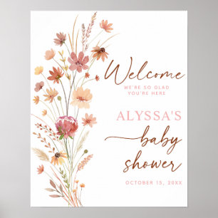 Affiche Boho Terracotta Fleur sauvage Baby shower Bienvenu