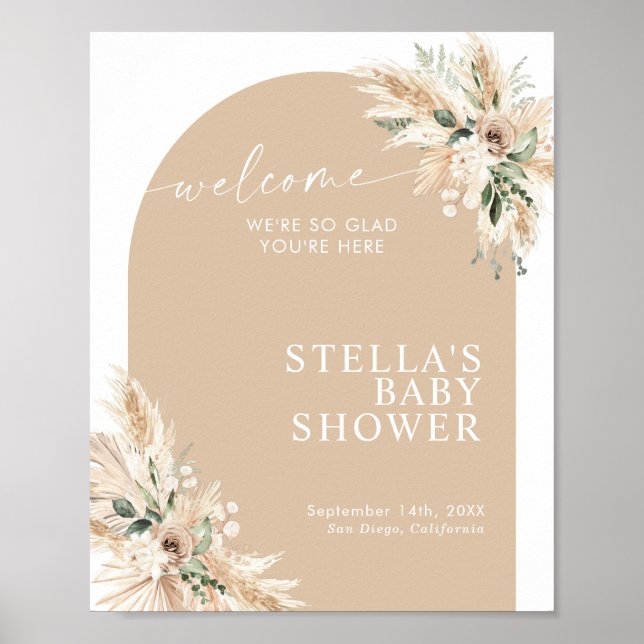 Affiche Boho Terracotta Pampas Baby shower en herbe (Devant)