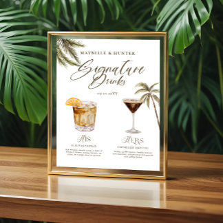 Affiche Boho Tropical Watercolor Signature Boissons Mariag