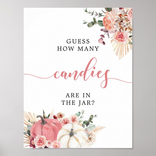 Affiche Boho Twin Rose Blanc Citrouille Baby shower Combie (Devant)