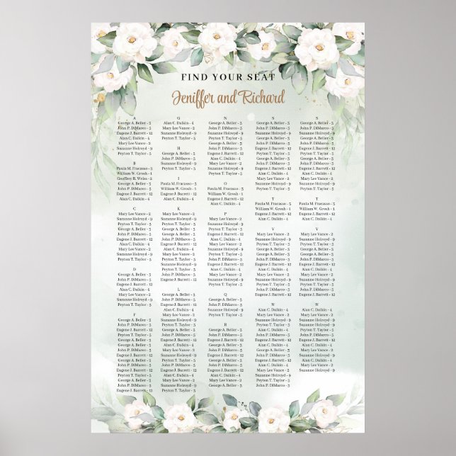 Affiche Boho verdure et fleurs blanches or Alphabétique (Devant)