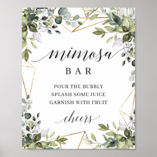 Affiche Boho vert feuillage feuille or mimosa signe bar