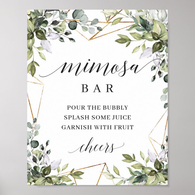 Affiche Boho vert feuillage feuille or mimosa signe bar (Devant)