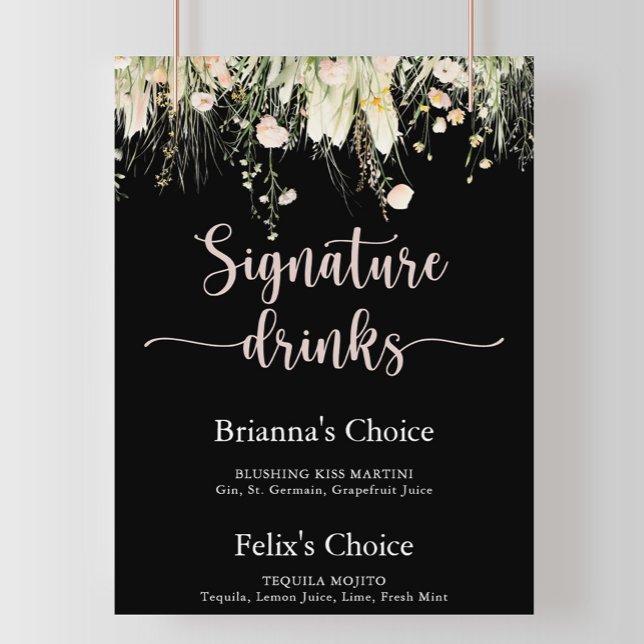 Affiche Boho vert Fleur sauvage Black Signature Boissons (Créateur téléchargé)