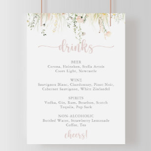 Affiche Boho vert Fleur sauvage Mariage Menu Boissons Sign