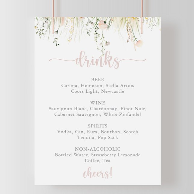 Affiche Boho vert Fleur sauvage Mariage Menu Boissons Sign (Créateur téléchargé)
