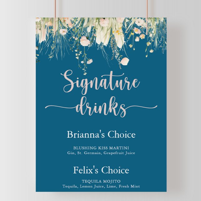 Affiche Boho vert Fleur sauvage Signature Marine Boissons (Créateur téléchargé)