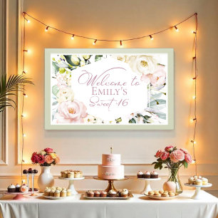 Affiche Boho Vert Floral Frame Sweet 16 Welcome Banner