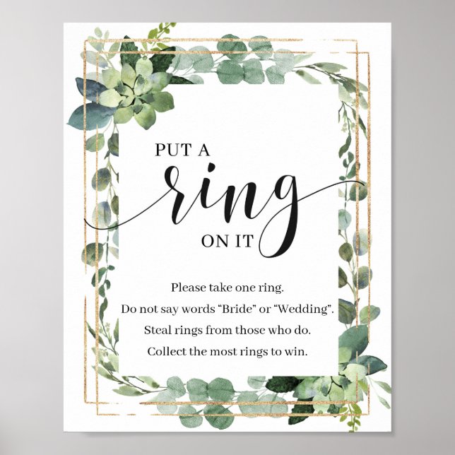 Affiche Boho vert Succulent Placez une bague sur le pannea (Devant)