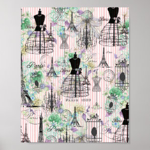 Affiche Boho vintage manequel rose noire roses florales