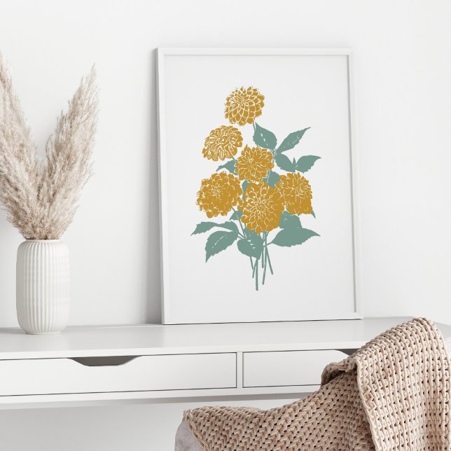 Affiche Boho Vintage moutarde Jaune Fleur Mur Imprimer (Créateur téléchargé)