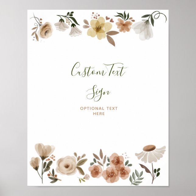 Affiche Boho Watercolor Baby shower Floral Texte personnal (Devant)