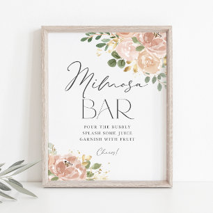 Affiche Boho Watercolor Mauve Peach Flowers Mimosa Bar