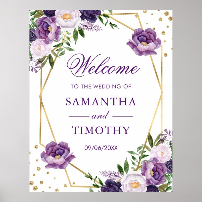 Affiche Boho Watercolor Summer Flowers Gold Frame Mariage (Devant)