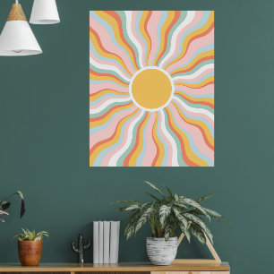 Affiche Boho Wavy Sun Rays Retro Design