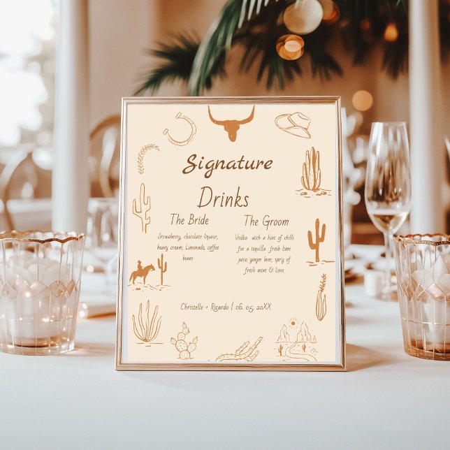 Affiche Boho Western mariage bar menu, boisson mariage Pos (Créateur téléchargé)