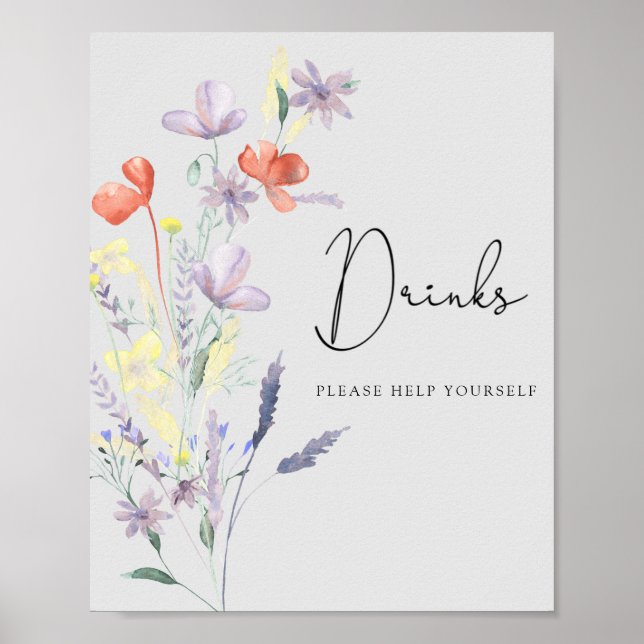 Affiche Boho Wildflowers - Boissons, servez-vous (Devant)