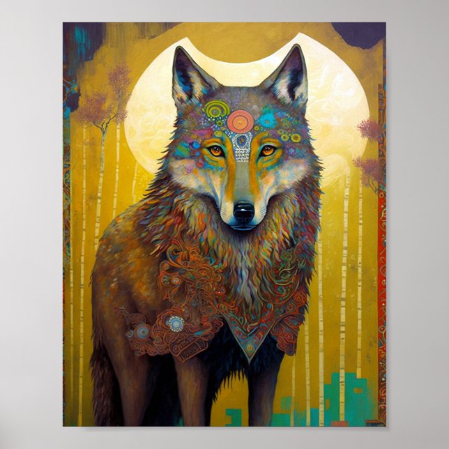 Affiche Boho Wolf Surreal Wildlife Art (Devant)