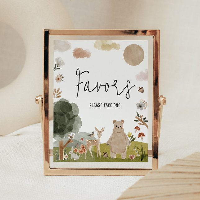 Affiche Boho Woodland Baby shower Faveurs (Boho Woodland Animals Baby Shower Favors Sign)