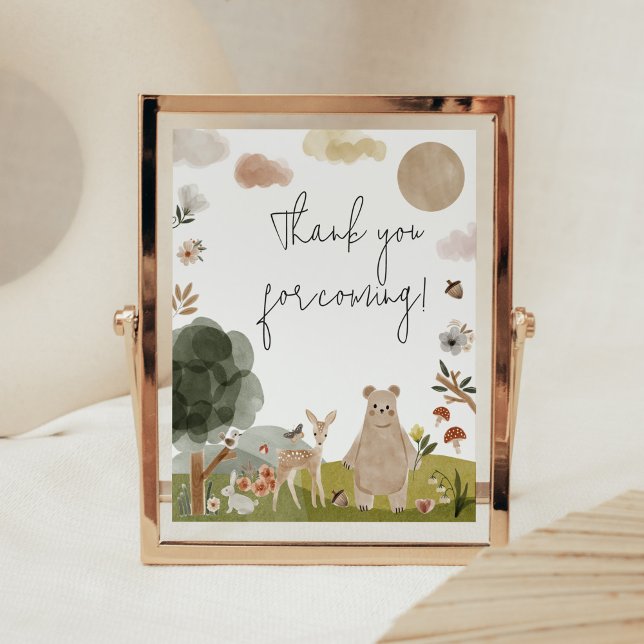 Affiche Boho Woodland Baby shower Merci pour venir (Boho Woodland Animals Baby Shower Thank you for Coming Sign)
