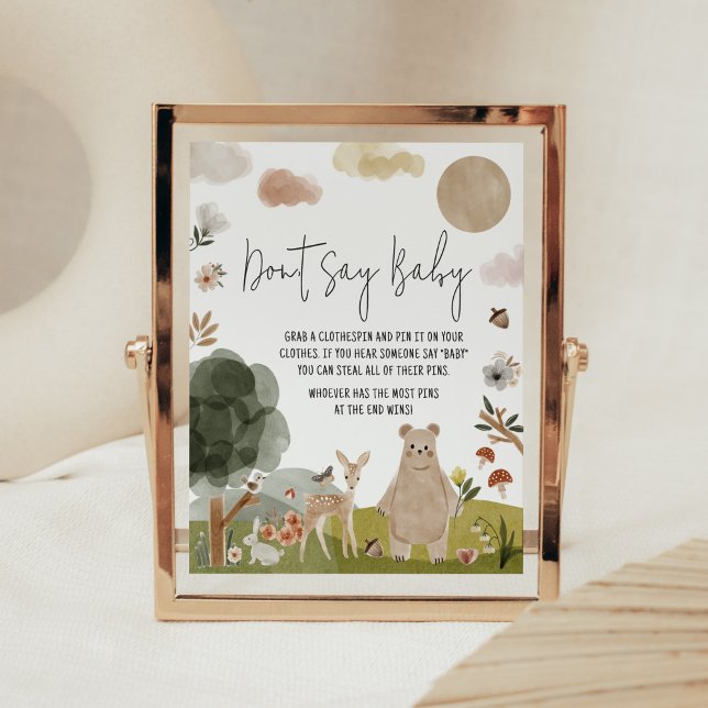 Affiche Boho Woodland Baby shower Ne pas dire bébé (Boho Woodland Animals Baby Shower Don't Say Baby Sign)
