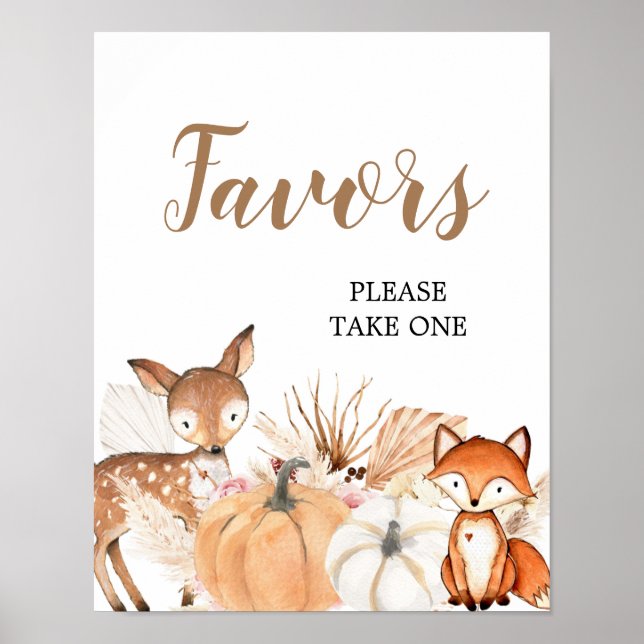 Affiche Boho Woodland Citrouille Baby shower Fête Faveurs (Devant)