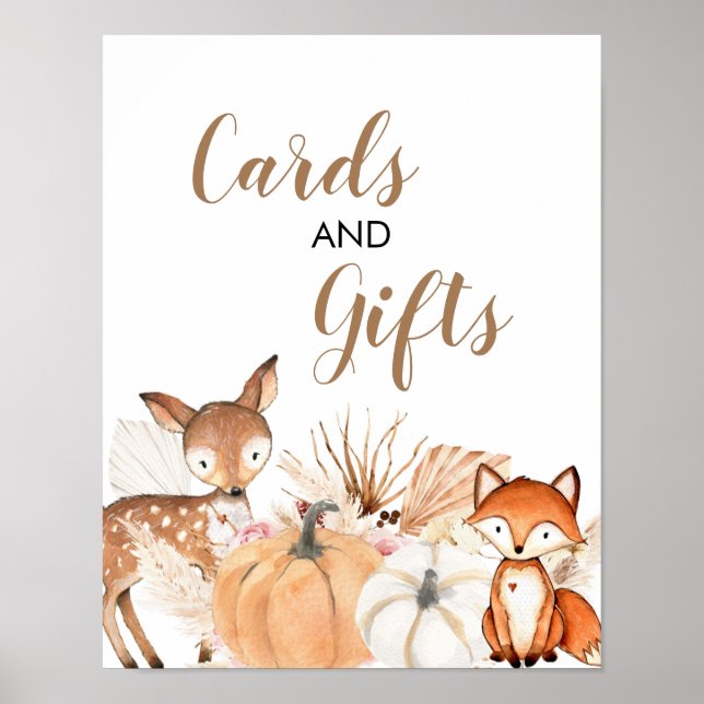 Affiche Boho Woodland Citrouille Baby showers Cartes et ca (Devant)