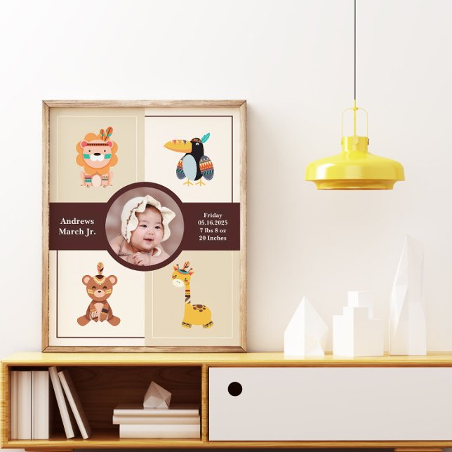 Affiche Boho Woodland Photo Nouveau-né (Créateur téléchargé)