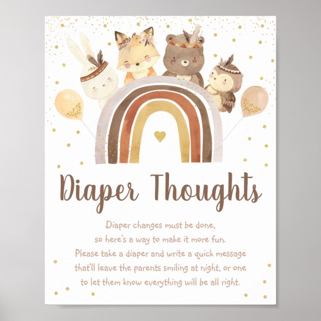Affiche Boho Woodland Rainbow Gold Baby Pensées (Devant)