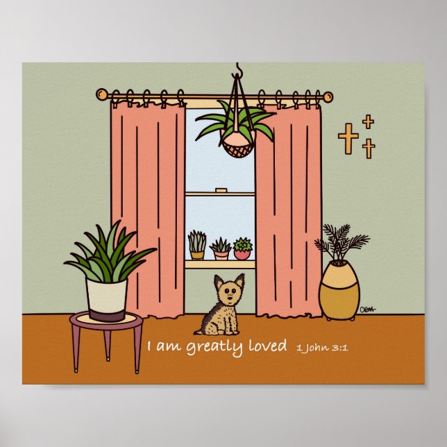 Affiche Boho Yorkie Art numérique Imprimer 1 John 3:1 (Devant)
