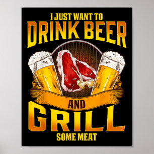 Affiche Boire Bière Grill Viande Grillades Barbecue Drinki