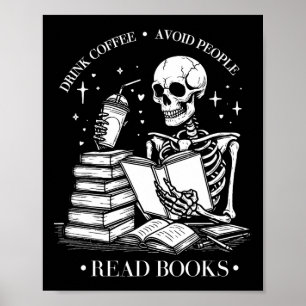 Affiche Boire Café Éviter Les Gens Lire Livres Halloween S