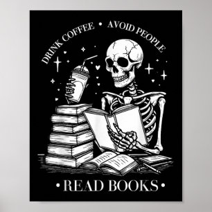 Affiche Boire Café Éviter Les Gens Lire Livres Halloween S