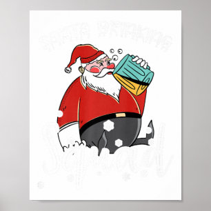 Affiche Boire de la bière Père Noël Xmas Boire de la bière