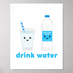 Affiche Boire de l'eau - Conception Kawaii