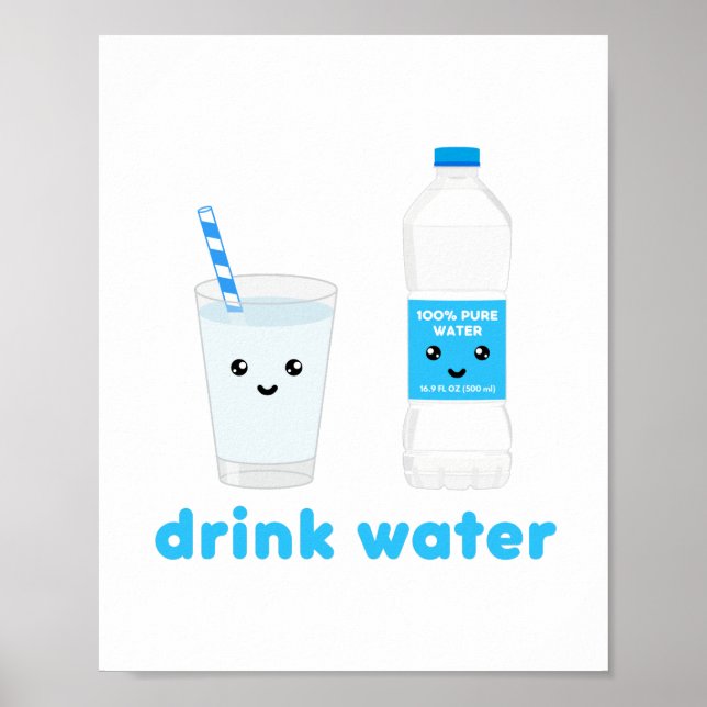 Affiche Boire de l'eau - Conception Kawaii (Devant)