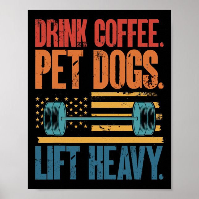 Affiche Boire du café caresser les chiens soulever des hal (Devant)